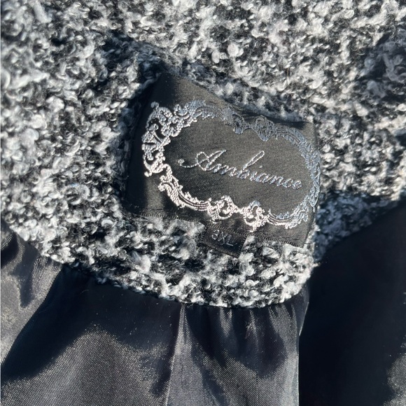 Ambiance size 3XL black and white tweeted collared button up long pea coat - Picture 4 of 7